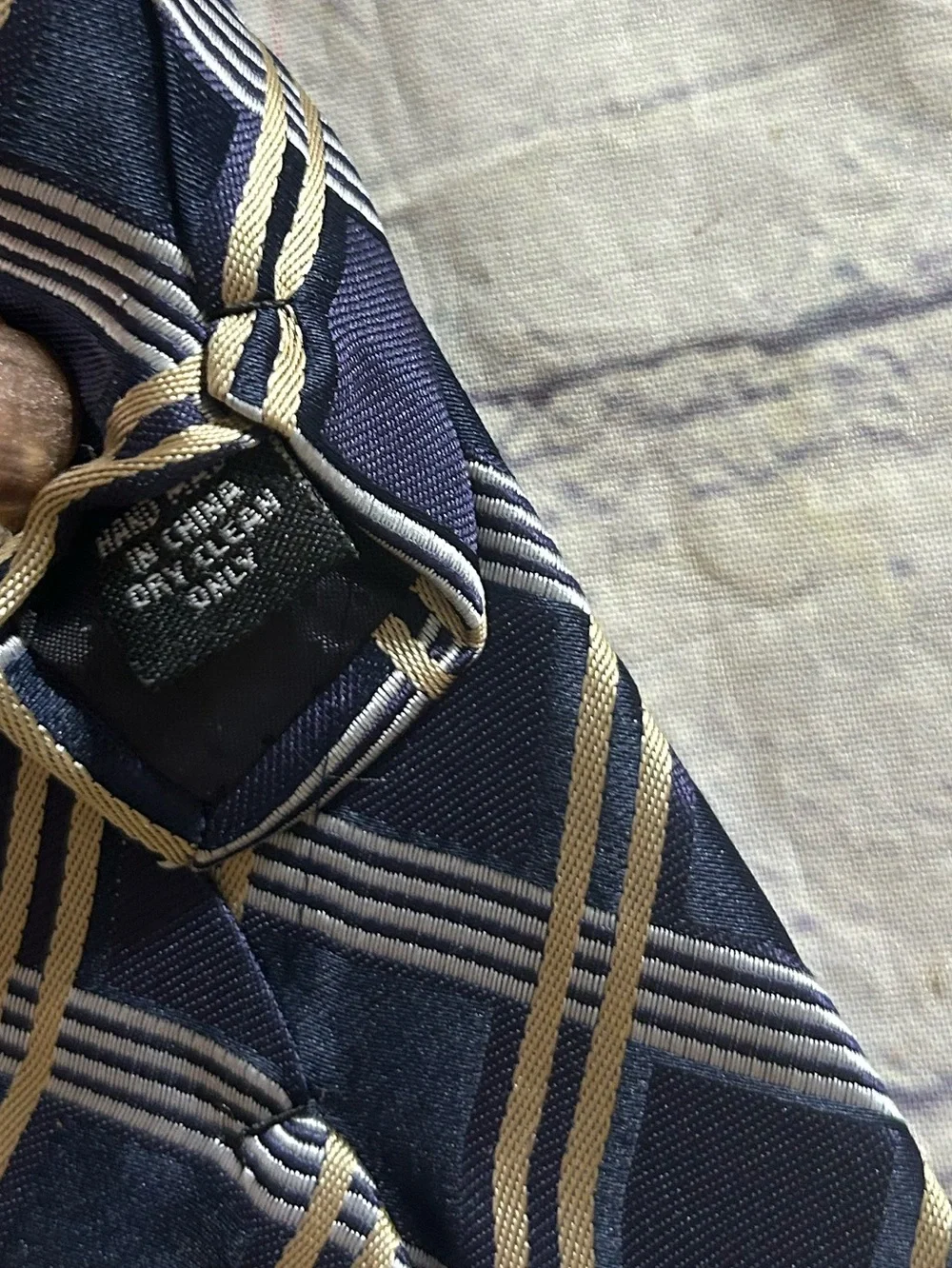 ADRIENNE VITTADINI NAVY BLUE,SILVER,GOLD PLAID PATTERN NECK TIE HAND MADE POLY